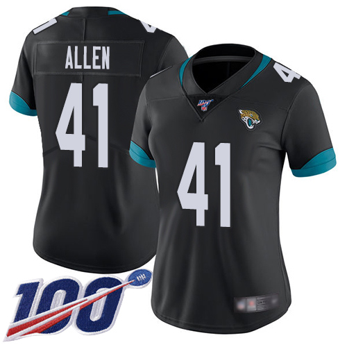 Nike Jacksonville Jaguars #41 Josh Allen Black Team Color Women Stitched NFL 100th Season Vapor Limited Jersey->women nfl jersey->Women Jersey